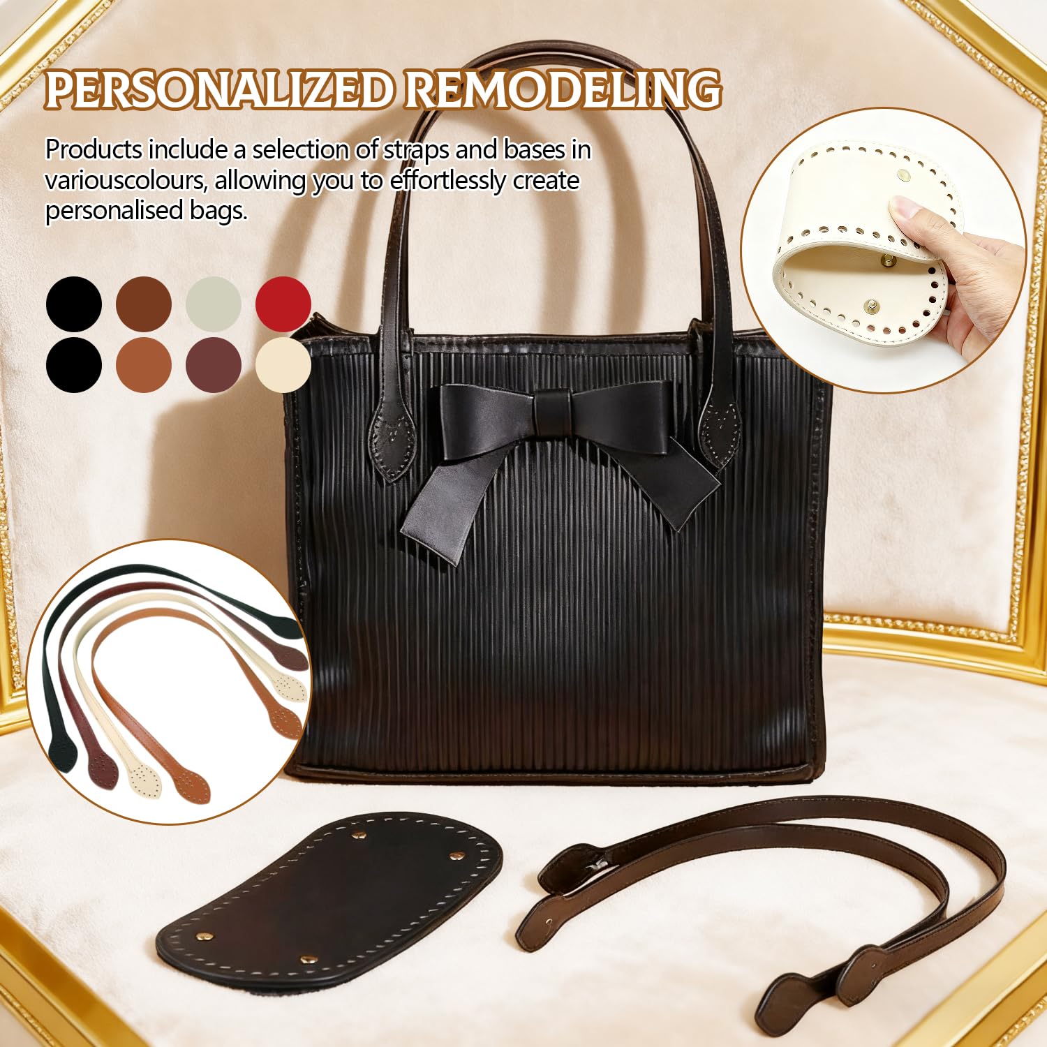 Kit Complet 13 Pièces Pour Sacs Au Crochet - 4 Fonds De Sac + 8 Poignées + Outil Rivets - Cuir PU 4 Couleurs