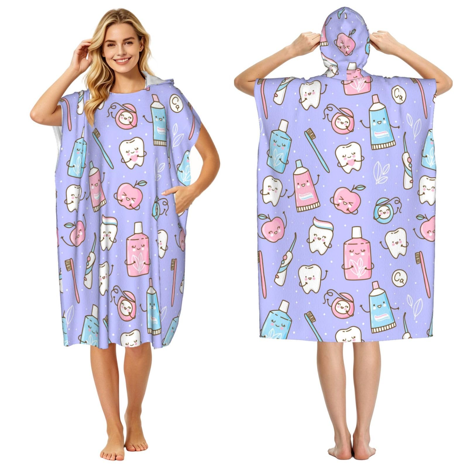 Poadnly Dentist, Adult Hooded Beach Towel 90 x 110 cm,Changing Bath Robe, Surf Poncho Towel For Women Men