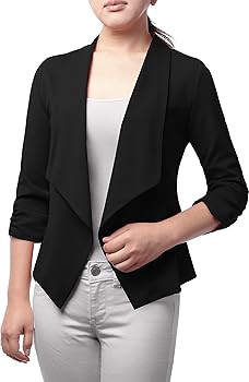 FASHIONOLIC Women's 3/4 Sleeve Blazer Open Front Cardigan Jacket