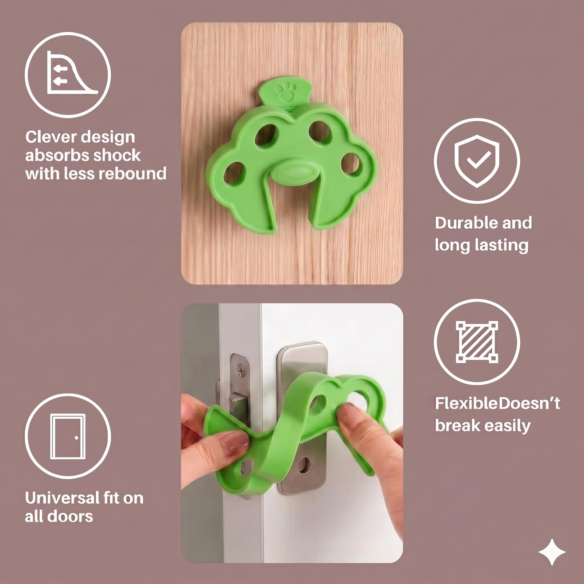 Safe-O-Kid 2 Pcs Silicone Door Stopper for Baby Safety, Door Slam Stopper Made with 100% Pure Silicone, BPA Free, Finger Pinch Door Guard for Kids & Pet or Child from Getting Locked in Room - Green 2