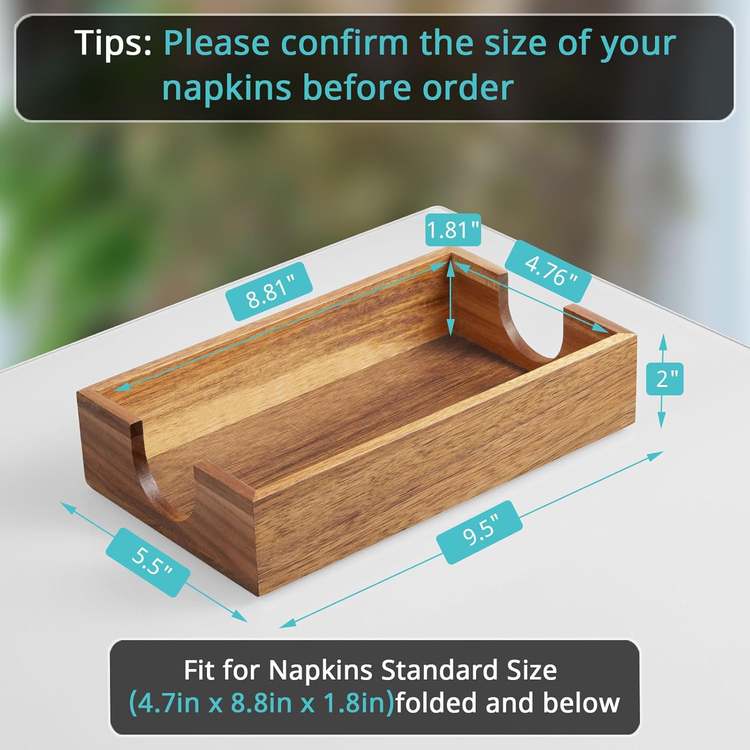 Napkin Holder for Bathroom, Acacia Wooden Guest Towel Holder Tray for Bathroom, Disposable Paper Hand Towel Holder for Bathroom Accessories, Dinner Napkin Holder for Kitchen Table Party - Image 2