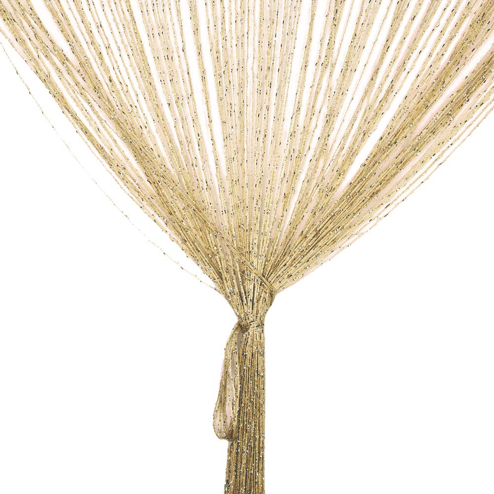 Vidillo Champagne String Curtain Panel, Glitter Door Wall Window Doorways Panel Fly Screen Fringe Room Divider Blinds, Decorative Tassel Ribbon Strip Silver Screen For Living Room, Bedroom, Party Events (Champagne)