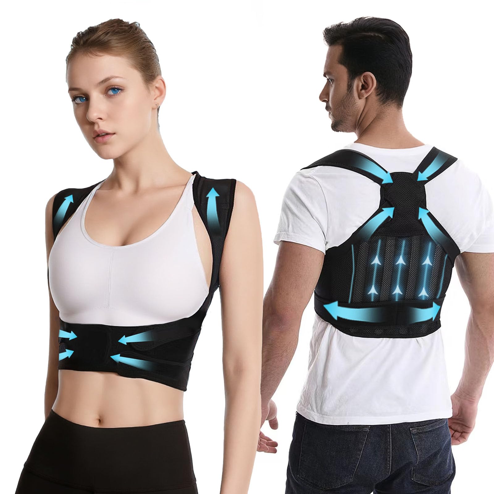 elestyle Correttore Posturale Spalle Schiena, Fascia Lombare Supporto Schiena Dritta Regolabile, Busto Correttore Posturale Elastica, Postura Schiena Uomo e Donna, Fascia Posturale Spalle e Schiena(M)