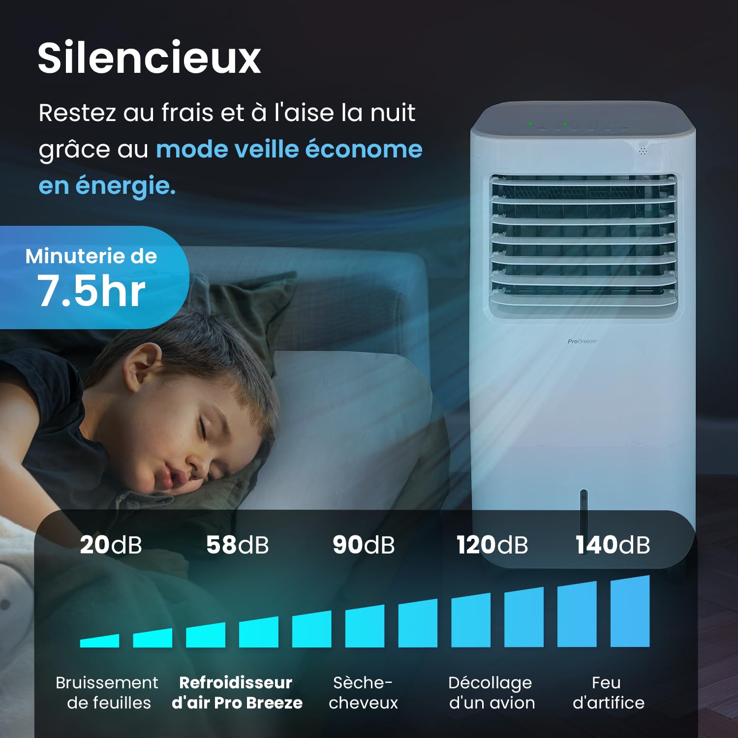 Pro Breeze Rafraîchisseur d’Air Portable 10L, Ventilateur, Humidificateur, 3 Vitesses, Télécommande - Refroidisseur par évaporation Puissant et Mobile avec Minuterie et Oscillation automatique
