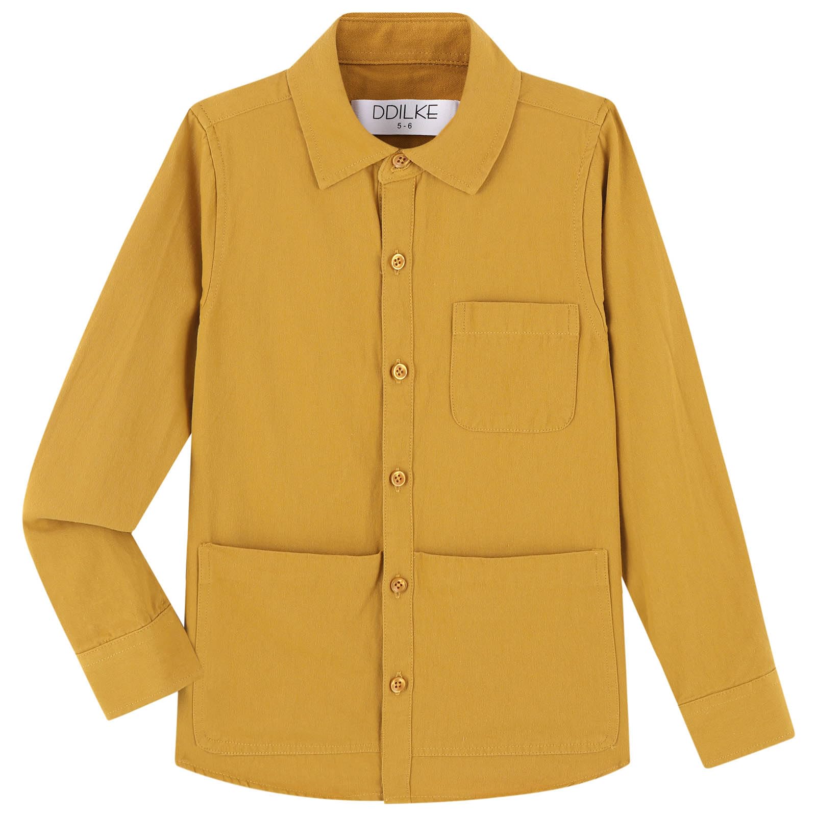 DILBYKE Camisa escolar de manga larga para niños, camisas de uniforme tejidas con bolsillo