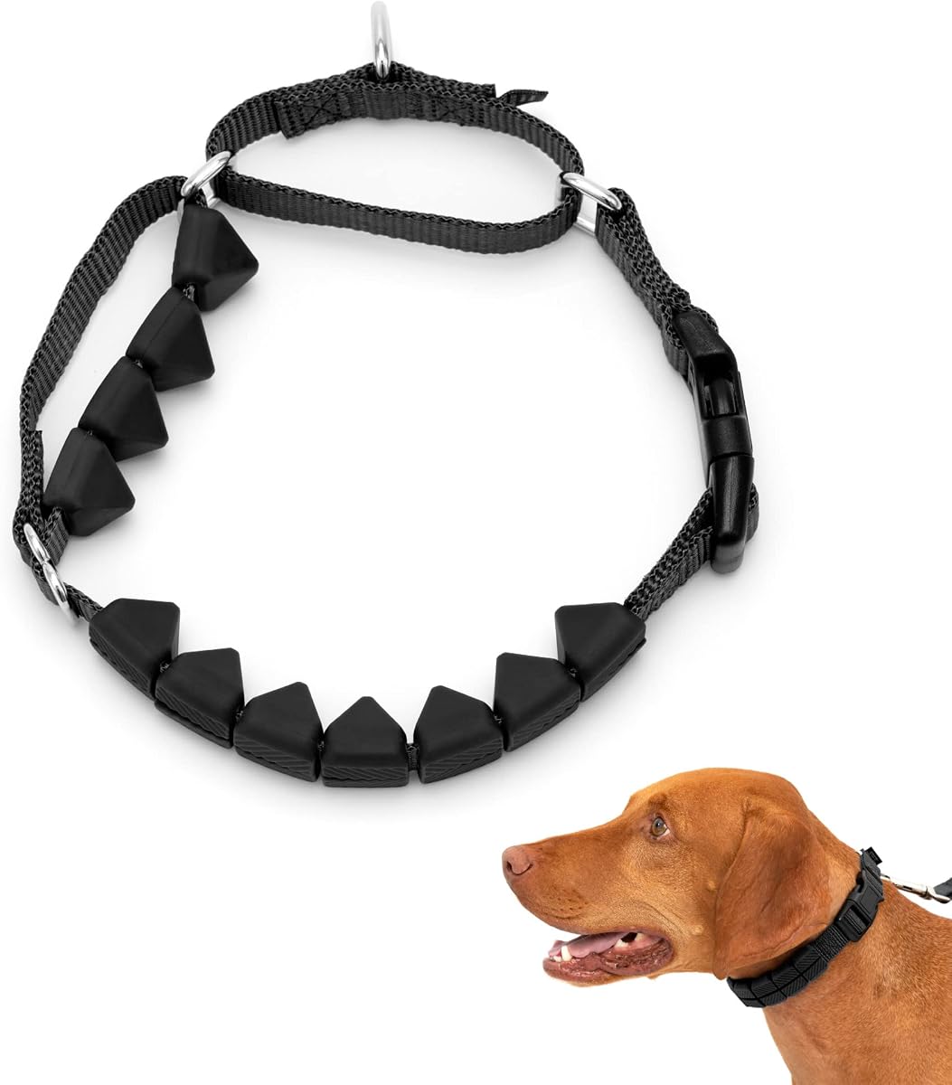 Collar de entrenamiento para perros Soft Point sin tirones, negro, 3/4 pulgadas, mediano | Los puntos suaves removibles crean una presión uniforme para dejar de tirar, se convierte en un collar martingala y una hebilla de cierre rápido.