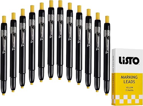 Paquete de lápices de marcado Listo 1620, lápices de grasa, lápices de marcado de porcelana, lápices de cera, amarillo, caja de 12 con 72 recambios