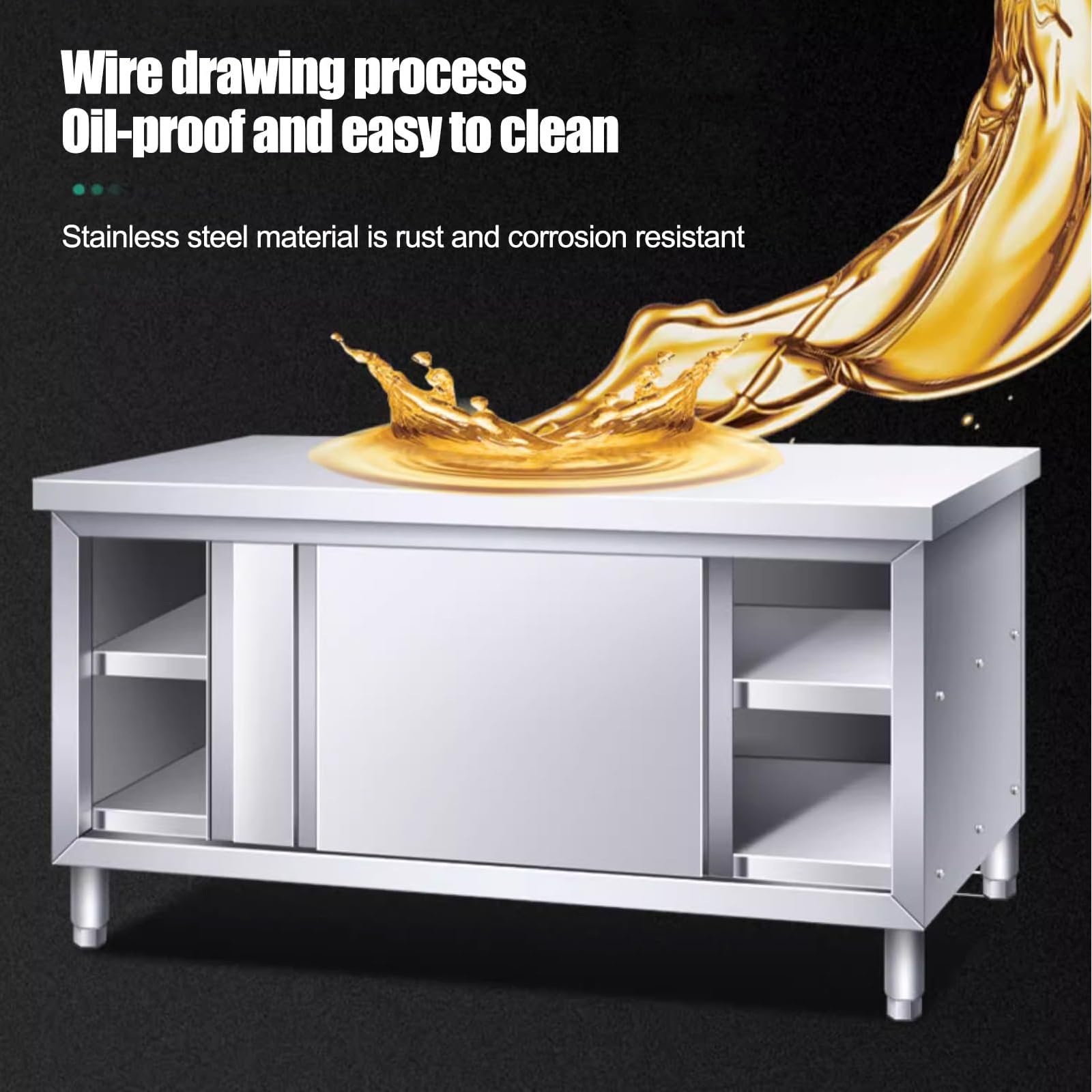 Plan De Travail Cuisine Plaque INOX Cuisine Plan De Travail Meuble INOX Table De Travail en Acier Inoxydable pour Cuisine avec Portes Coulissantes 80x40x80cm
