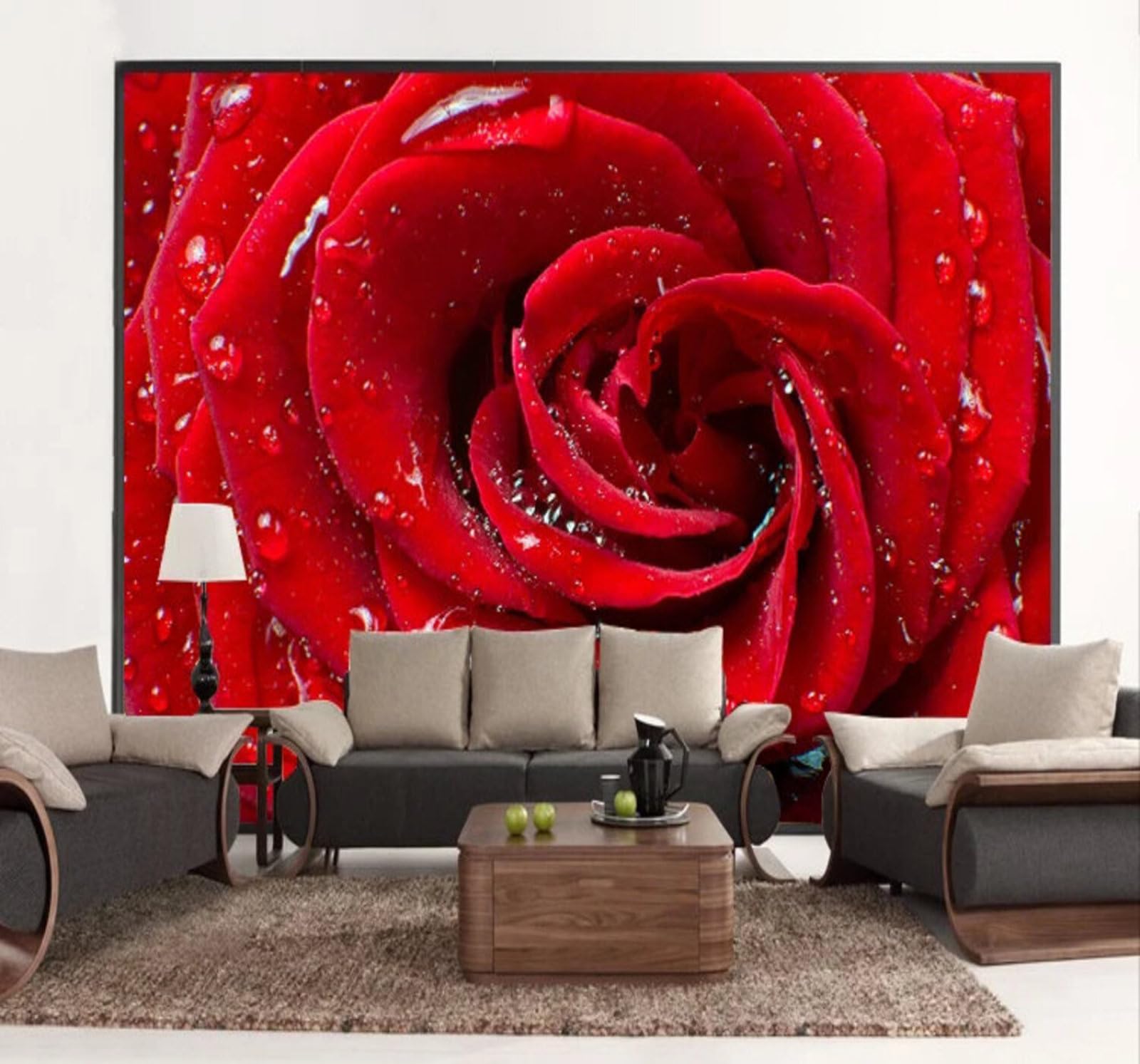 Classic Romantic Red Roses Water Drops 3D Wallpaper Easy Install Feature Office Living Room Sofa Bedroom TV Background Wall Decoration-200cm×140cm