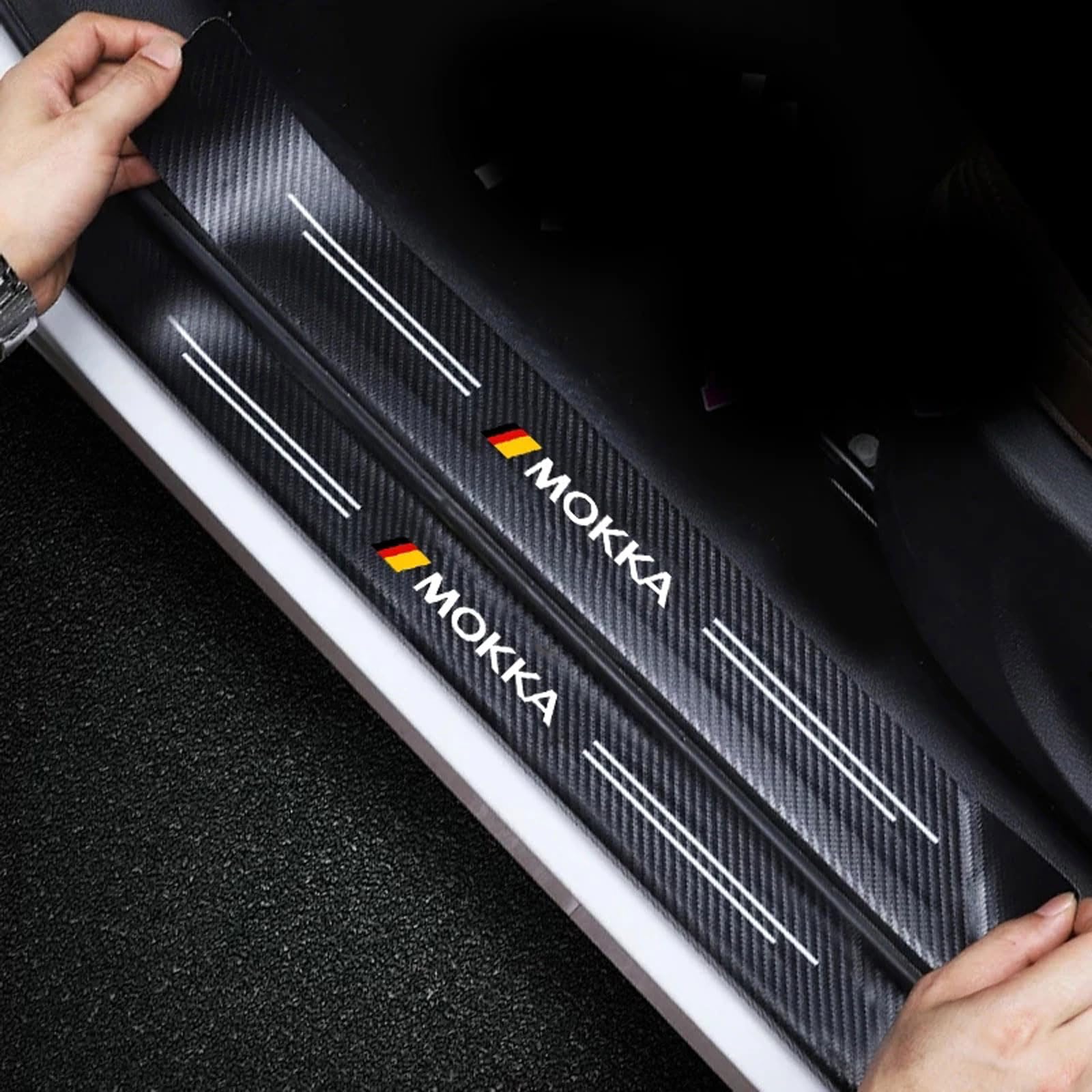 Osłona progu drzwi samochodowych, płytka ochronna do Opel Mokka, włókno węglowe, płytki samochodowe z pedałem powitalnym, paski dekoracyjne, 4 szt. (Mokka)