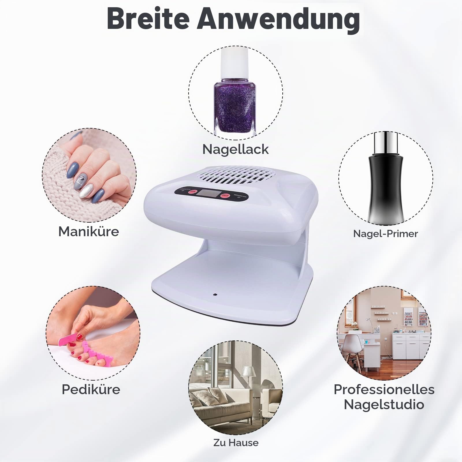 Gegong Air Nail Dryer mit automatischem Sensor, 300 W Timing Air Nail Fan Föhn für beide Hände und Füße, warmer und kühler Windgebläse-Trockner für normalen Nagellack, Zuhause und Salon
