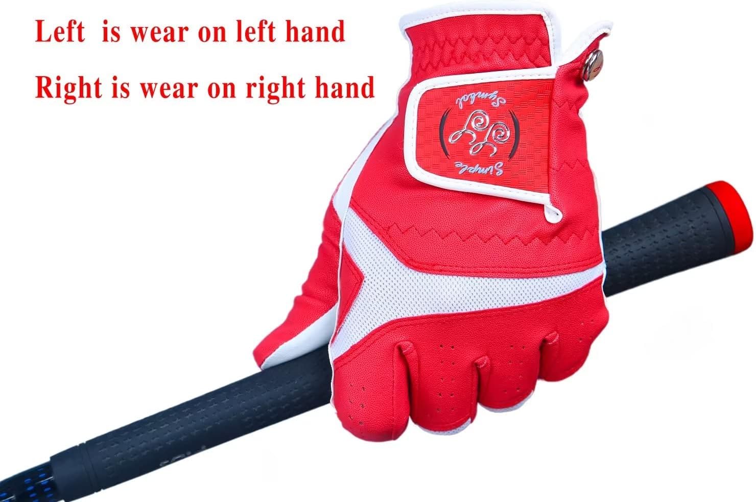Men's Golf Glove Premium Synthetic Leather,Stable Grip,Six Pack，Four Colors to Choose from White/Sky/Beige/Red