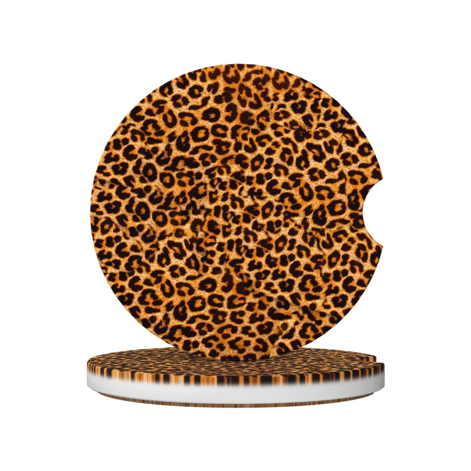 Leopard Print, Car Cup Holder Coasters 2 Pack, Absorbent Ceramic Car Coasters with Non Slip Cork Base