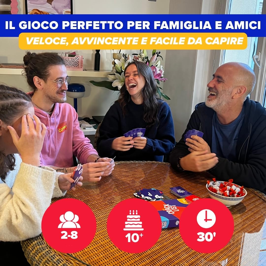 CRACK LIST – Gioco di Carte Divertente per Tutta la Famiglia | 2-8 Giocatori | Età 10+ | Durata: 30 Min | Gioco da Tavolo per Amici e Famiglie | Versione Italiana