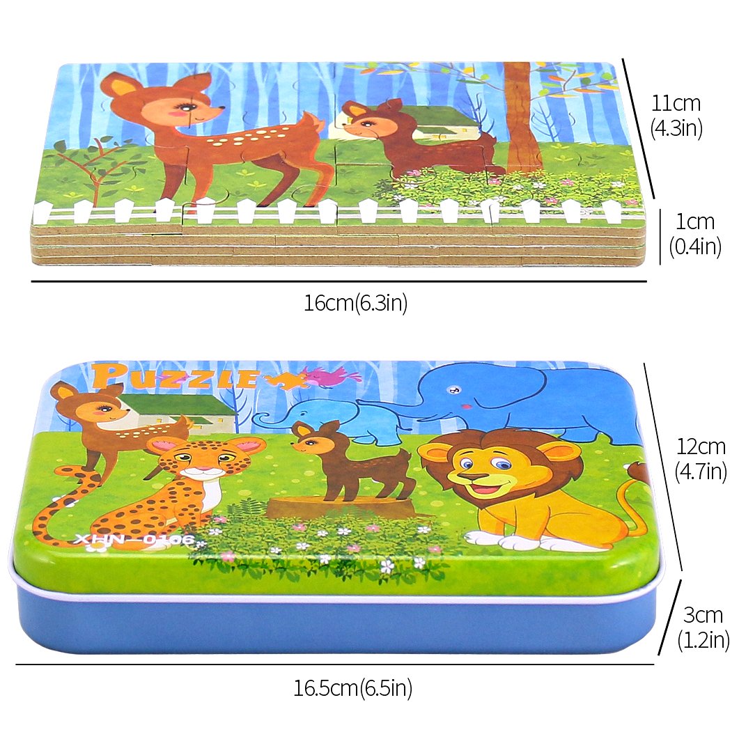BBLIKE Puzzle - 4 pezzi Giochi Legno Bambini con Confezione in Scatola di Ferro, Foresta Animali(B)