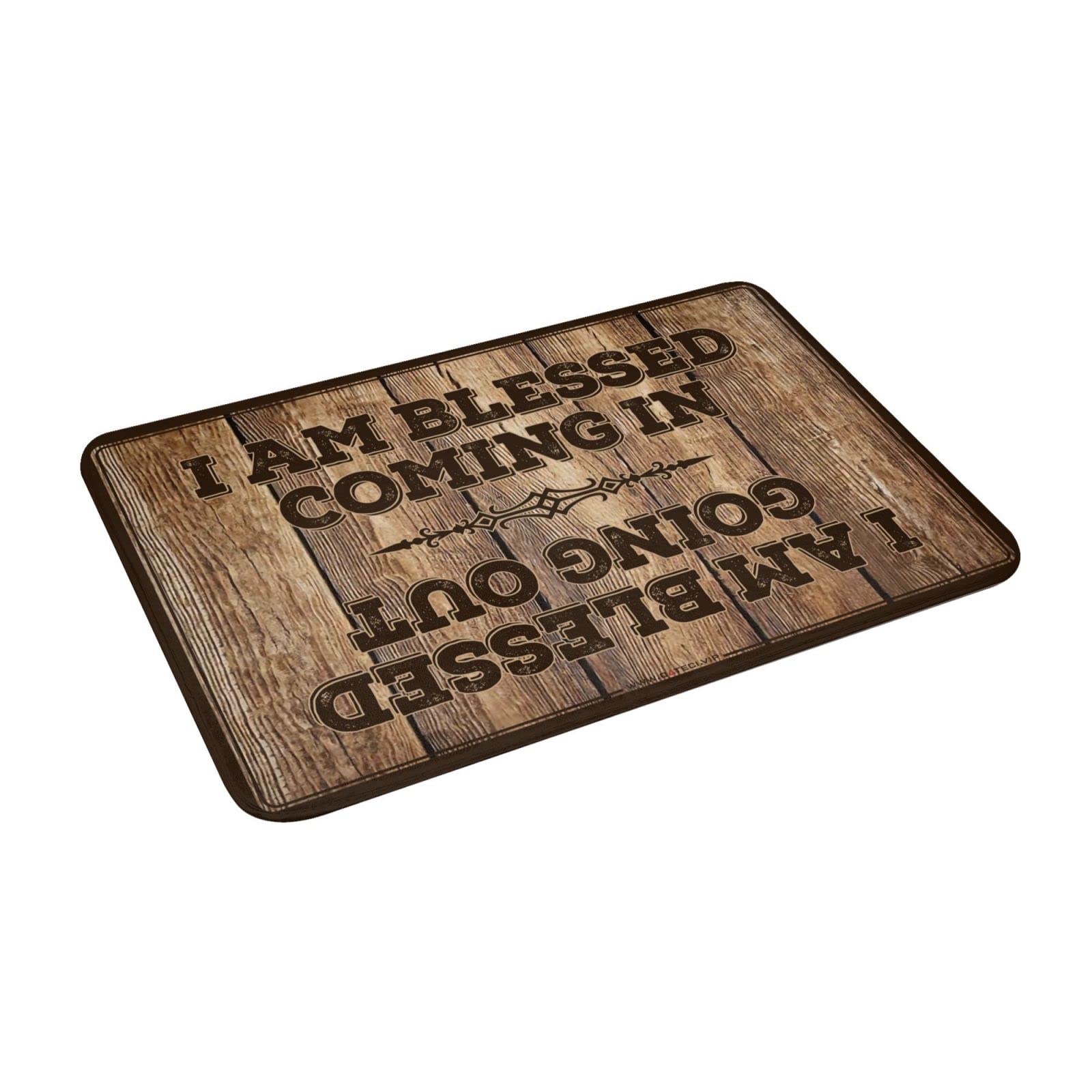 Felpudo para entrada exterior, divertido con texto en inglés "I Am Blessed Coming in and Going Out", felpudos divertidos para decoración de dormitorio al aire libre (tamaño: 65 x 90 cm)
