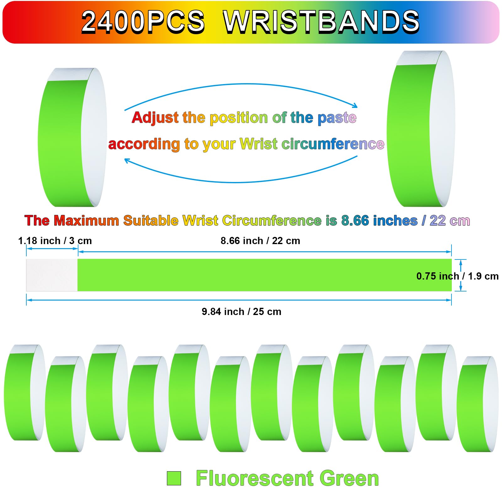Wiyodaho Lot de 2 400 bracelets en papier plastique pour événements en papier coloré