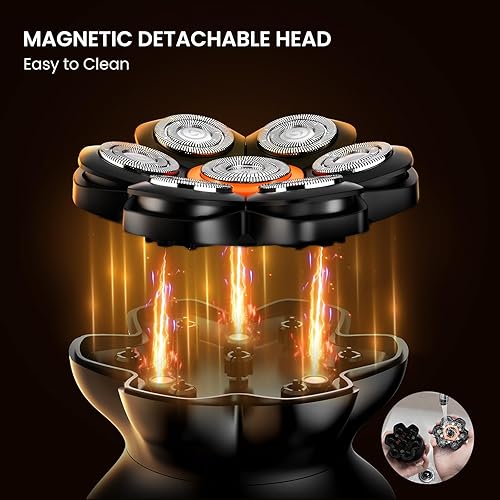 Miniatura 3 de Afeitadoras de cabeza para hombres calvos, maquinilla de afeitar eléctrica impermeable con cabezales flotantes 7D, afeitado suave cerrado, cuchillas