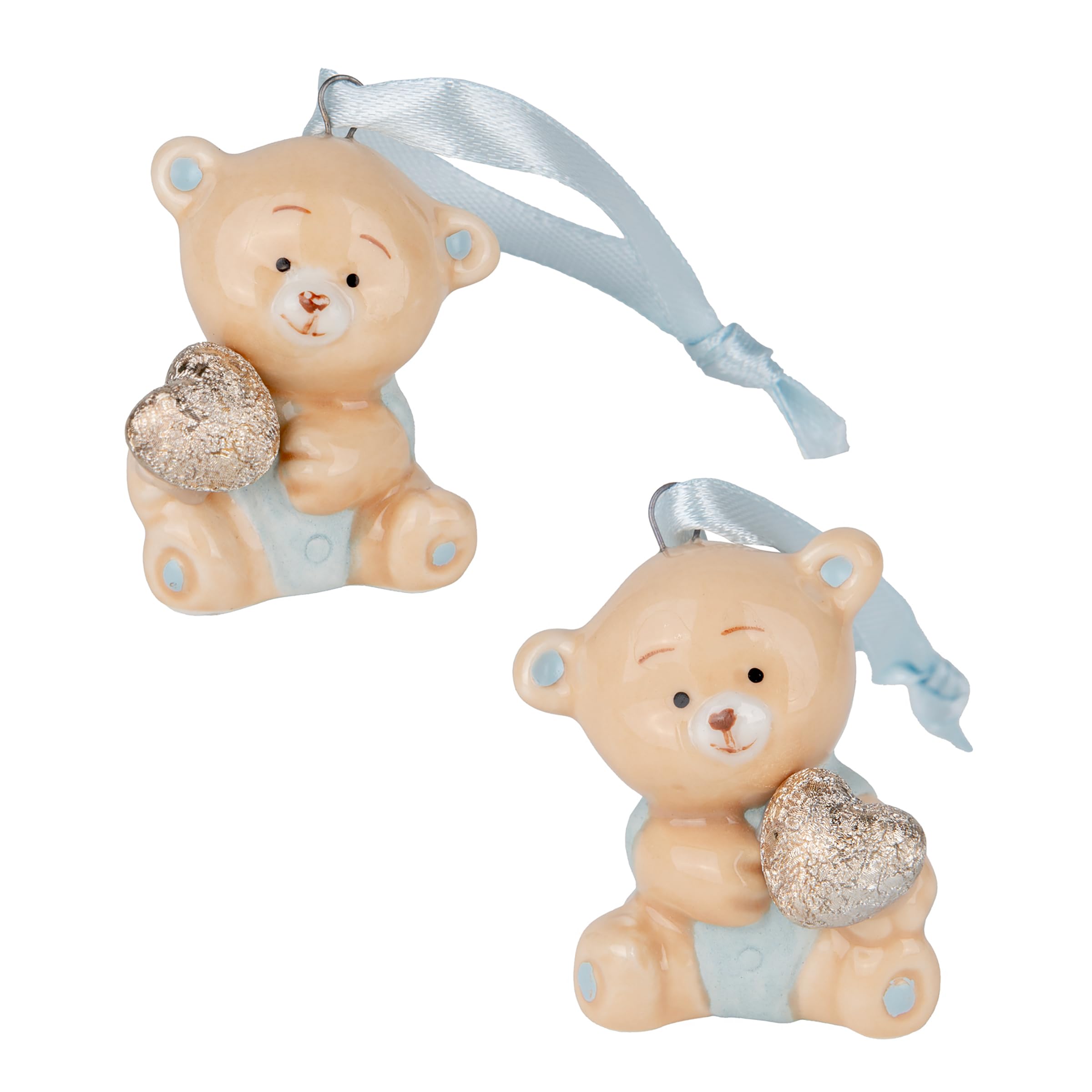 Doni Bomboniere Nascita 12 pz Appendino Tenero Orsetto Celeste Bimbo Primo Compleanno con Cuoricino tra Le Mani Assortito in Due Modelli Idee Regalo Complete Originali Economiche