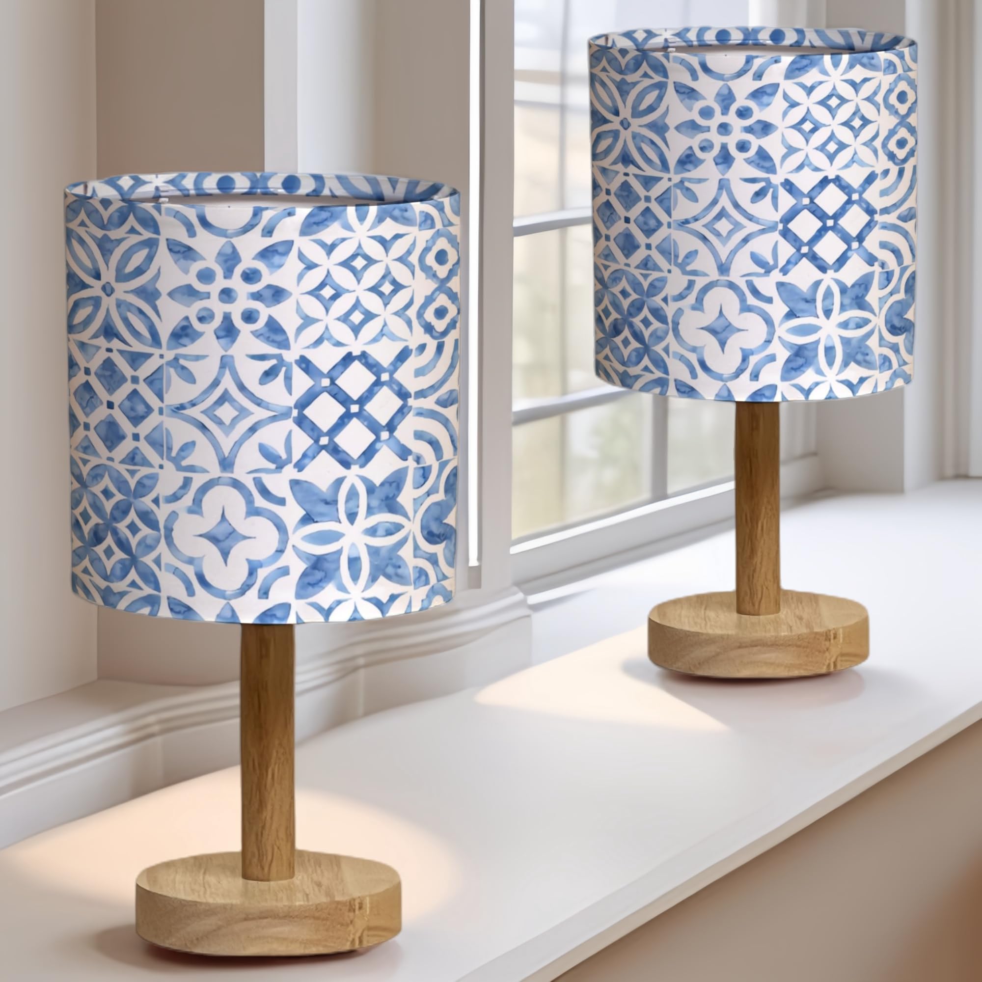 Bellaluma Lampada da comodino Lampada da comodino Candeeiro Mesa de Cabeceira Lampade da comodino Lampada da camera Lampada da tavolo (Blue Tile, 2 unità)