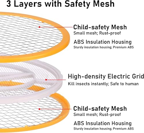 Miniatura 4 de Matamoscas eléctrico de mano para matamoscas  Raqueta de 20 pulgadas para insectos y moscas  Funciona con pilas, seguro al tacto con malla de