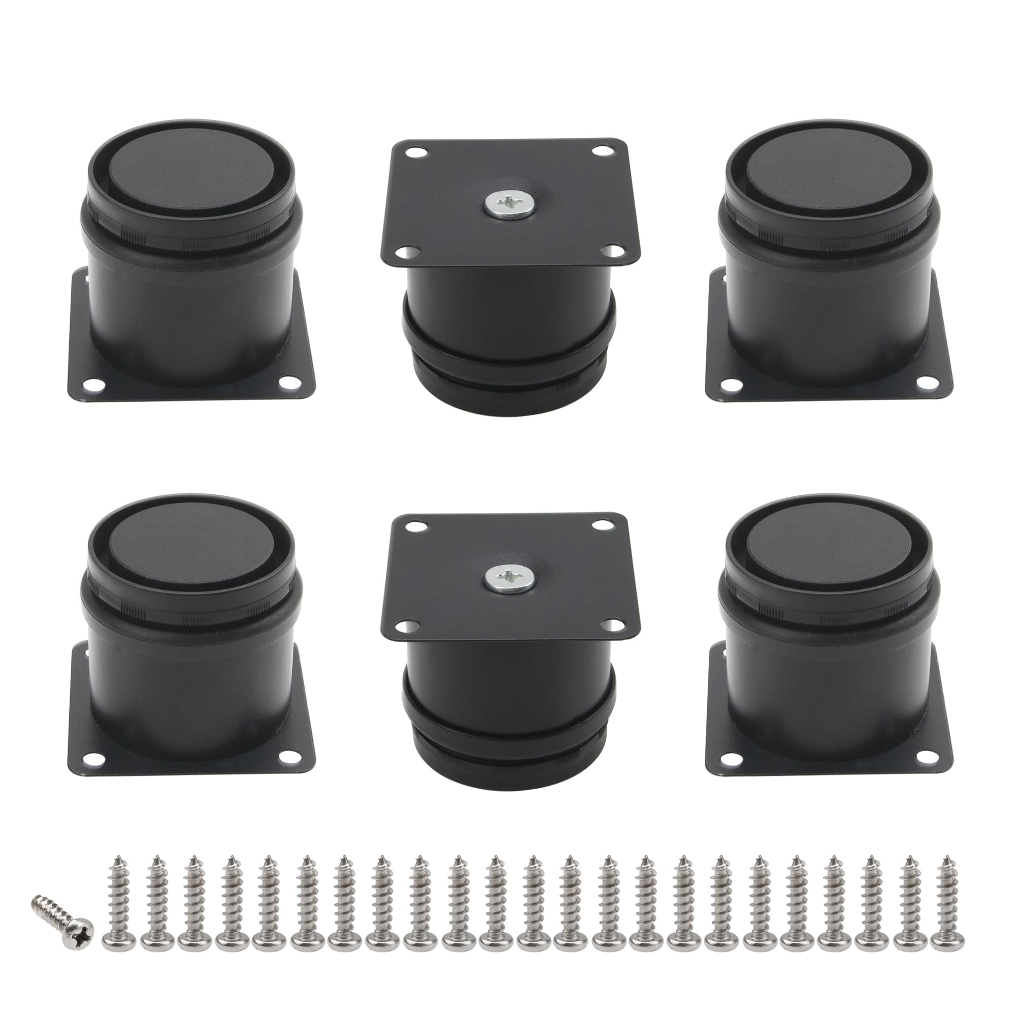 Rrina 6Pcs 2in Black Stainless Steel Furniture Legs Cabinet Adjustable Round Kitchen Feet for DIY Furniture with Screw