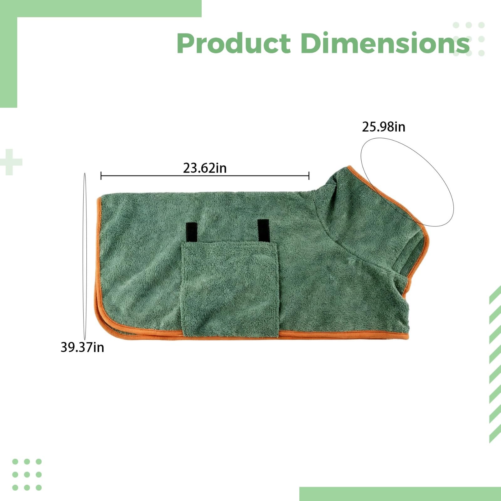 Zielony płaszcz kąpielowy dla psa, szybkoschnący szlafrok kąpielowy dla zwierząt domowych, 12,5-17,5 kg, super chłonny szlafrok kąpielowy z mikrofibry, rozmiar L