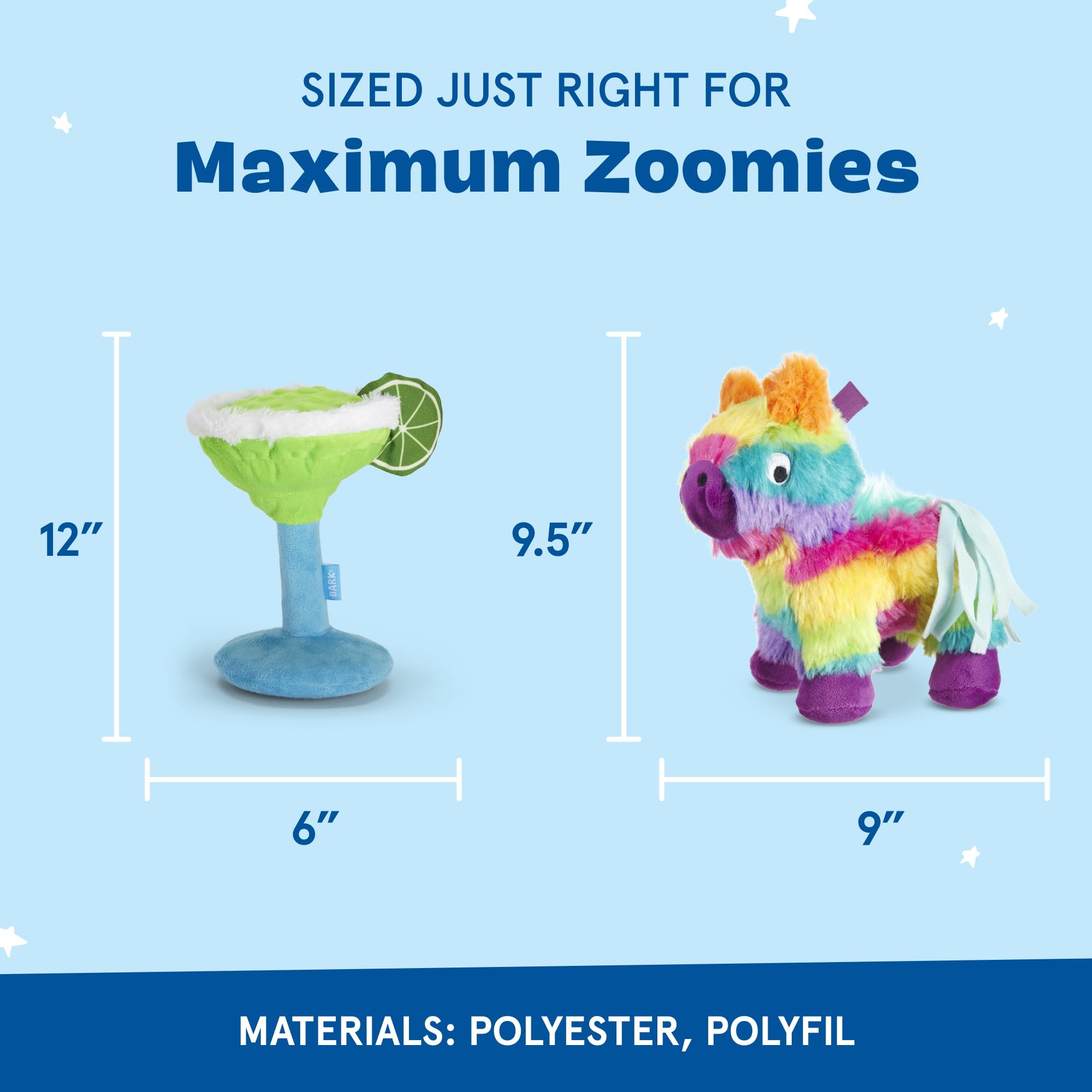 Barkbox Fiesta Party Bundle - Quietschendes Hundespielzeug - Plüsch-Kauspielzeug - Welpen- und Haustierspielzeug für kleine Hunde - Full O' Fluff Pinata & Muy Quietschende Margarita