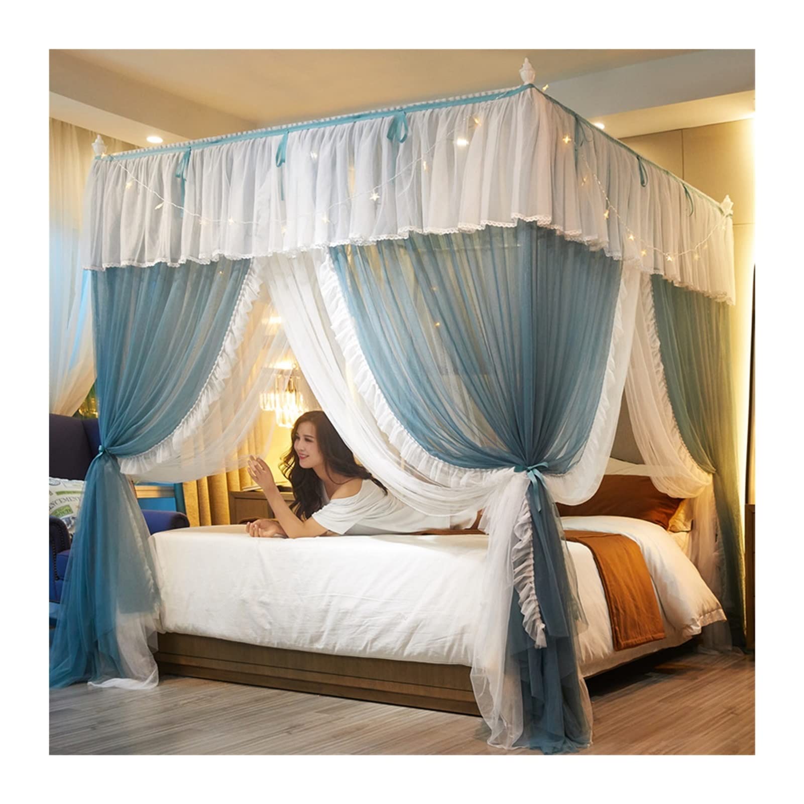 Mosquitera de cama con rieles de acero inoxidable y diseño de 3 puertas estilo 2