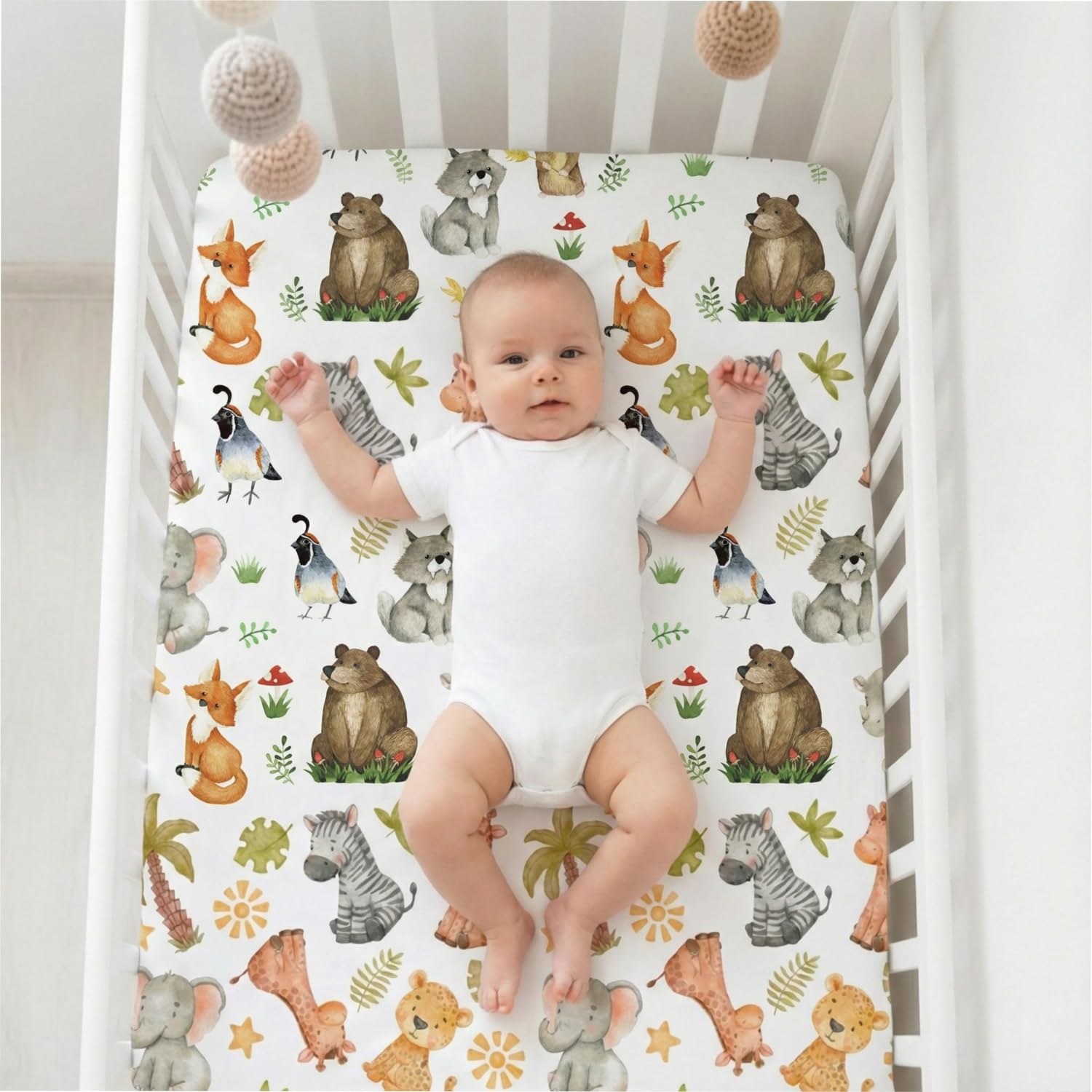 Next to Me Crib Sheets, Fitted Baby Crib Sheets Set of 4, Breathable Soft Microfiber Fitted Baby Bed Sheets (Animal, 83x50cm) - Image 3