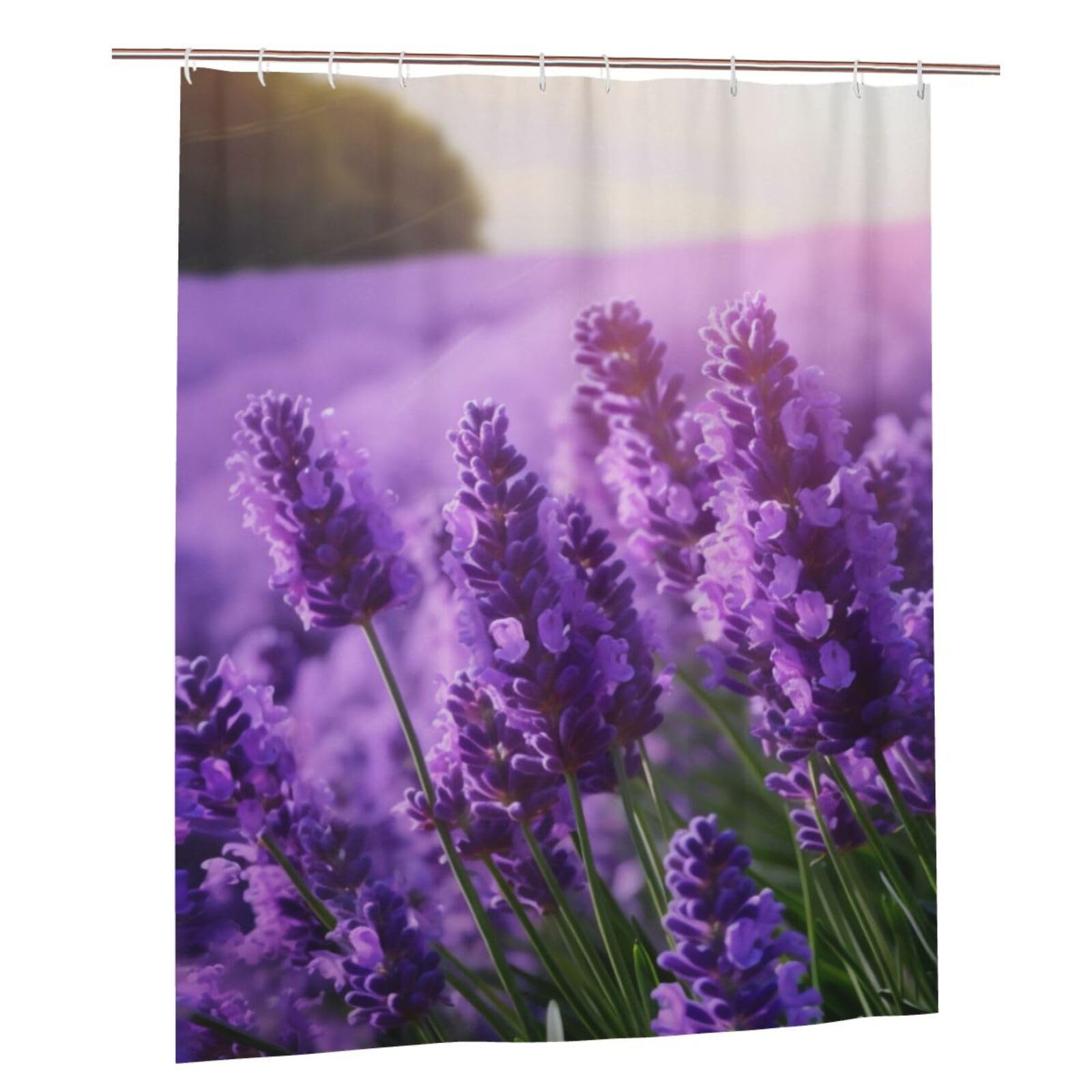 BWWHCCTI Purple Lavender Printed Shower Curtain With 12 Plastic Hooks Opaque Quick Drying Waterproof Shower Curtains Sets For Bathroom 152x183 Cm