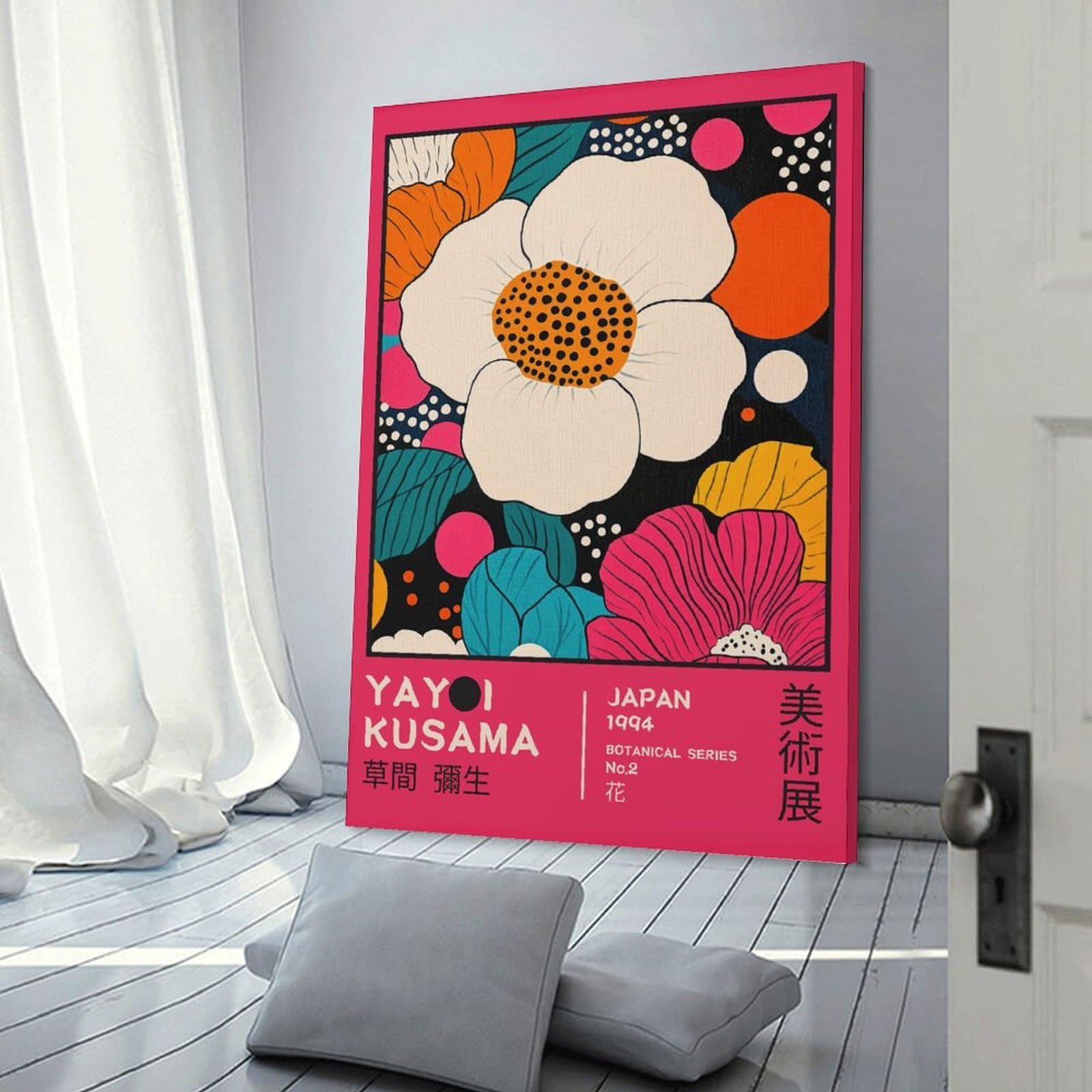 Junmoney Yayoi Kusama Floral Exhibition Poster Canvas Wall Art 20x30inch(50x75cm), for Wall Displays, Bedrooms Or Room Updates, Ideal for Building A Coordinated Art Wall