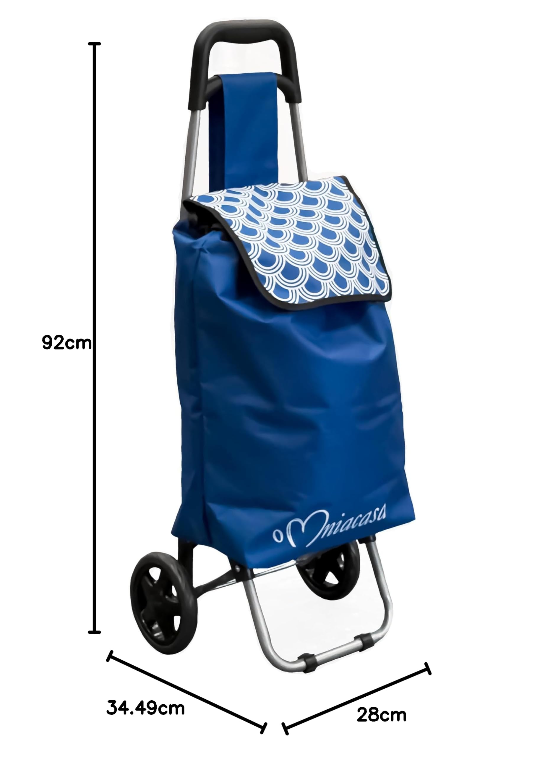 Carrello Spesa Pieghevole Leggero Con 2 Ruote Grandi | 20 kg Di Carico e 35lt Di Capacità | Colore Blu | Per La Spesa Quotidiana | Maniglie Antiscivolo E Tasca Per Oggetti