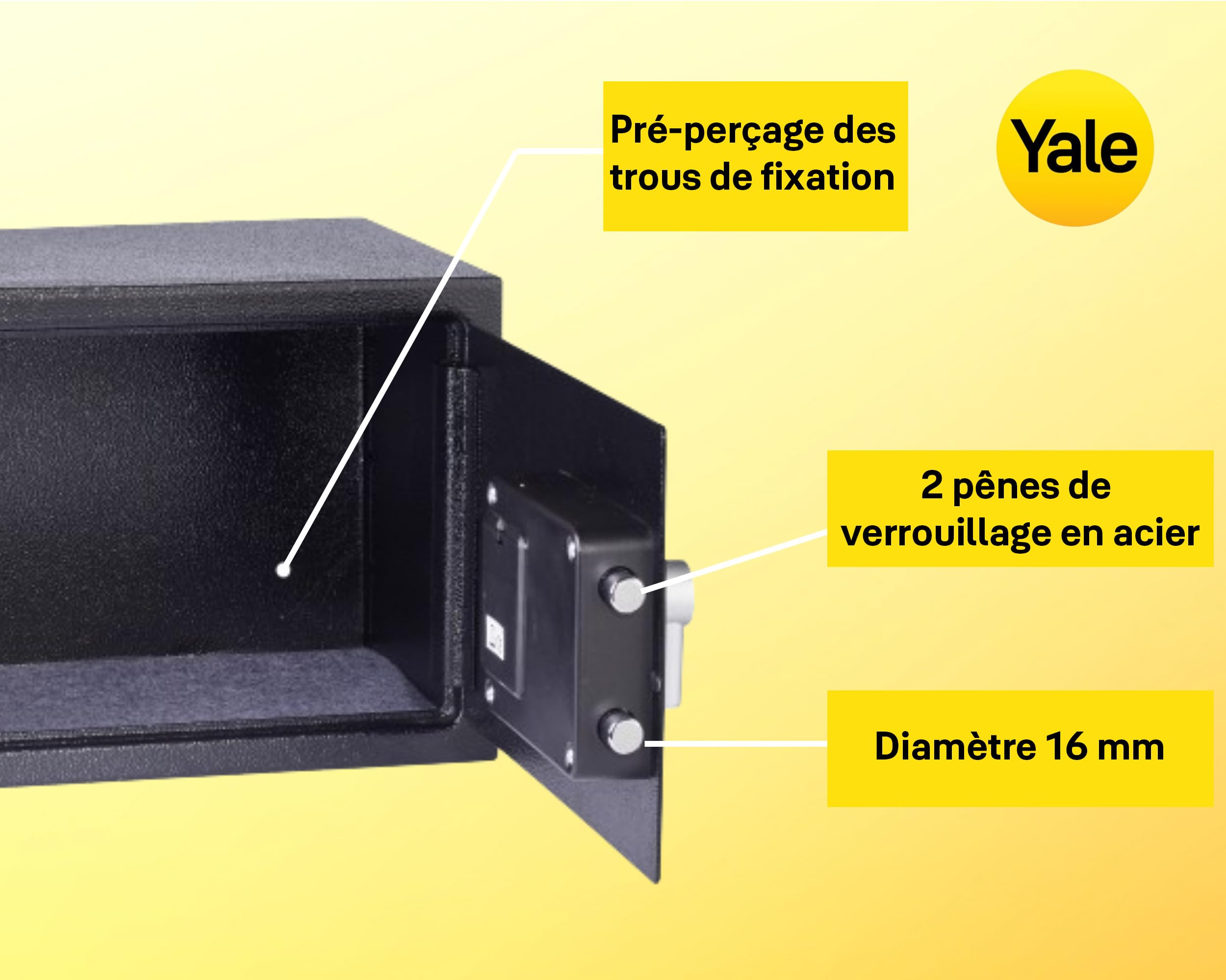 Yale Coffre-Fort Électronique Hôtel - Compact 8.6L - Serrure électronique 100 000 Combinaisons, Code utilisateur et Code maître 3 à 8 Chiffres pour Clients et hôtelier - 20x31x20cm YSG/200/DB2