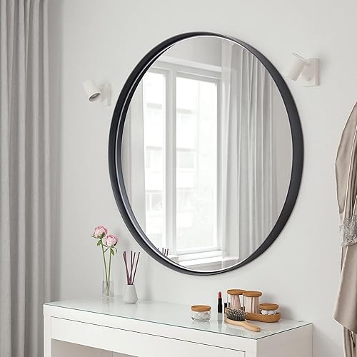 Miniatura 3 de Clavie Espejo de baño, espejo redondo de plata cepillada de 24 pulgadas, espejo de pared moderno con marco de acero inoxidable, espejo circular