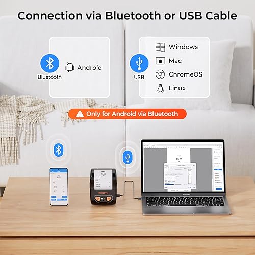 Miniatura 2 de MUNBYN Impresora de recibos Bluetooth, impresora térmica portátil de recibos para pequeñas empresas, ventas minoristas, mini impresora de recibos de