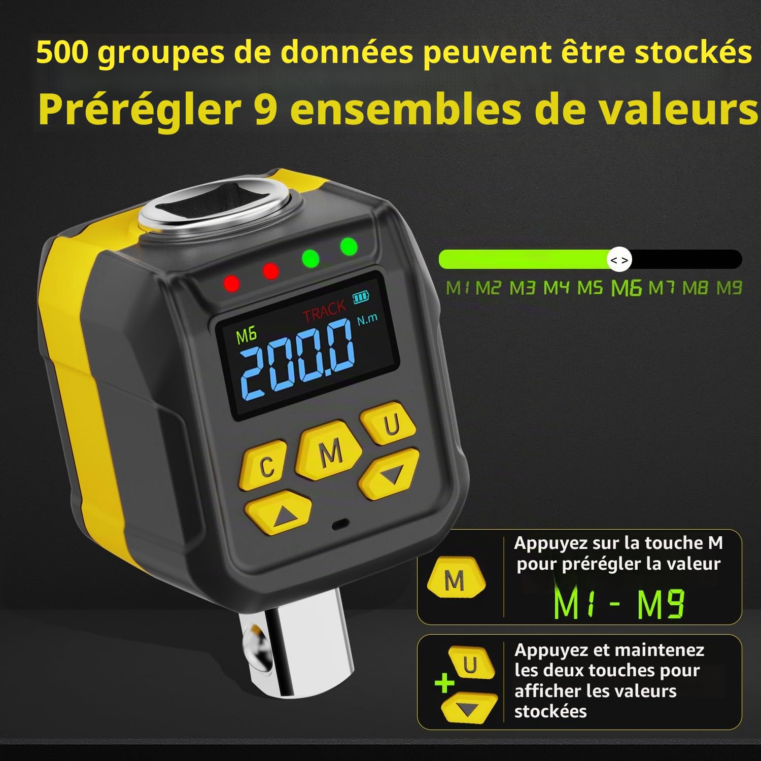 Adaptateur dynamométrique numérique 1/2 pouces, 6-200 Nm, 3 pièces, adaptateur pour clés dynamométriques 3/8" et 1/4", boîte à outils professionnelle pour l'entretien de moto