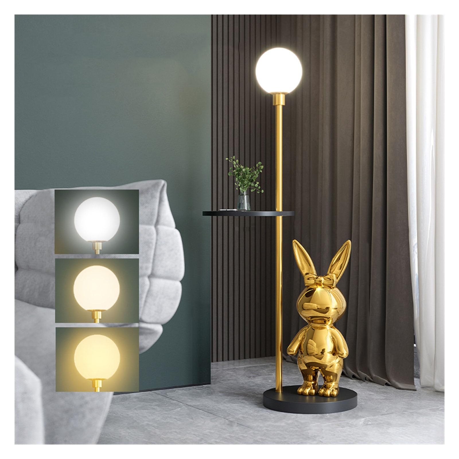 Z4T8M2K6G5 Tall Standing Lamp Floor Lamp with Tray End Table, Standing Light with Shelves for Living Room Reading House Bedroom