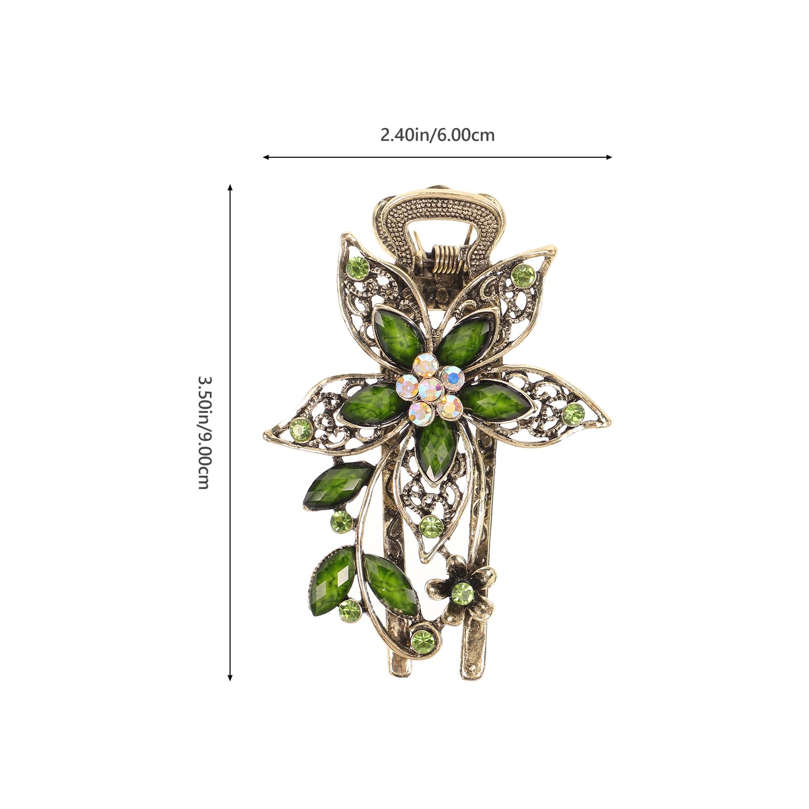 Vintage Green Flower Crystal Hair Clips - Retro Alloy Hair Barrettes for Women Lightweight and Comfortable Accessories - Image 2