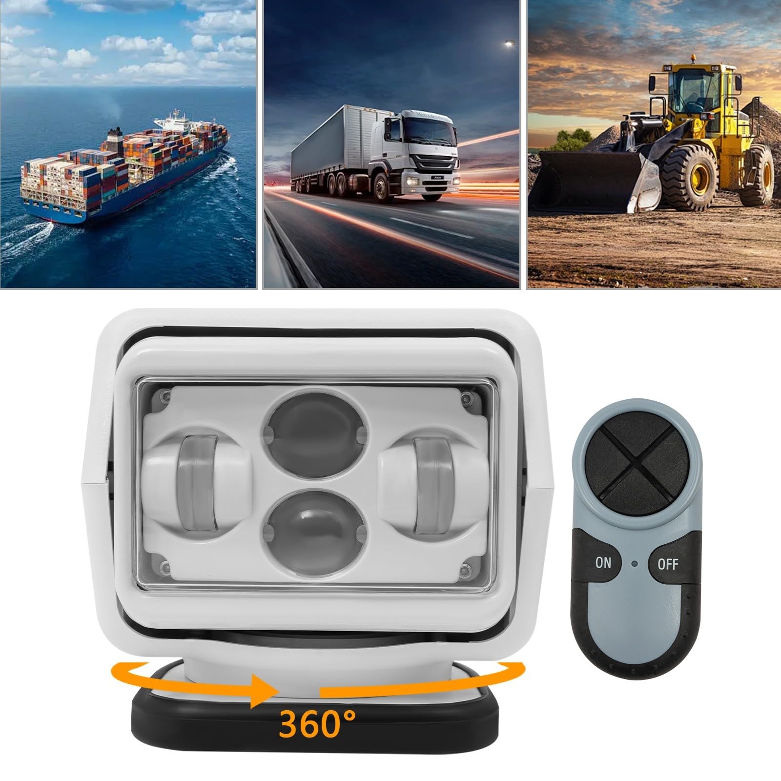 Faro de investigación para barcos, faro de trabajo LED, mando a distancia, faro adicional de 12 V para vehículos offroad, camping, marina con potencia de 60 W, 8000 lúmenes, alcance de 600 metros