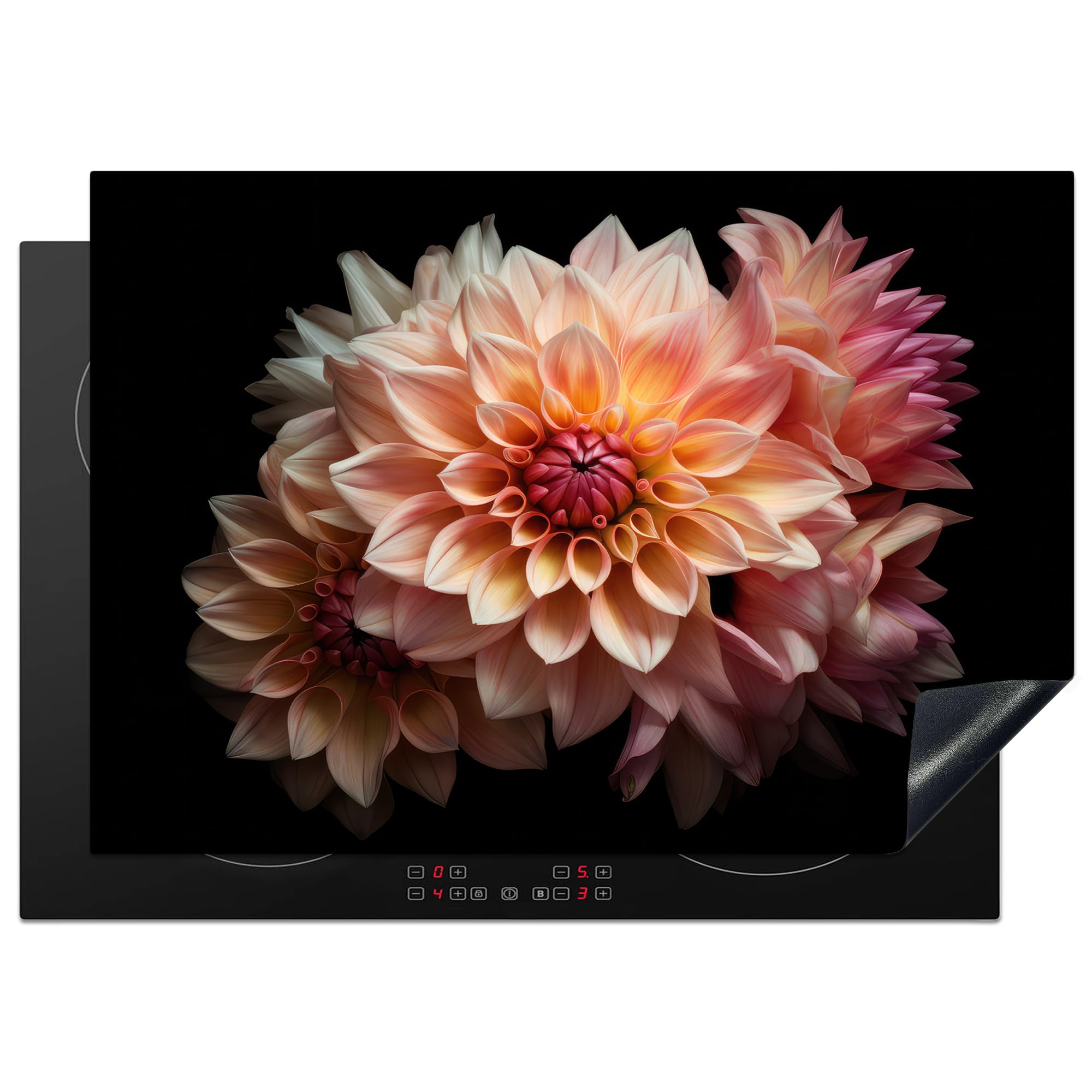 KitchenYeah© Induction Hob Protector Mat 20.5"x29.5" / 75x52 cm Cooker Top Protectors Cover Ceramic Covers Electric Hobs Vinyl Dahlia - Flowers - Pink - Black - Botanical