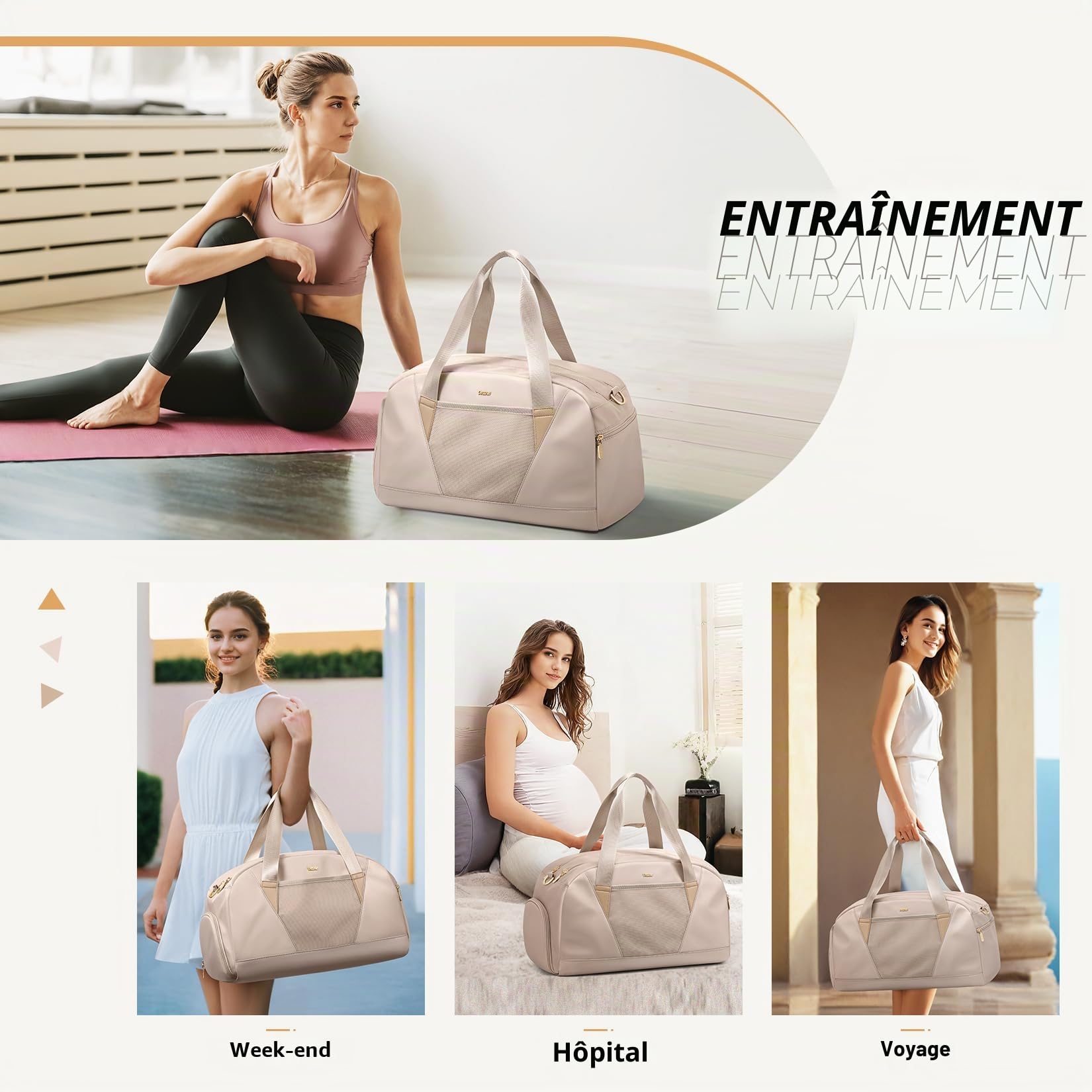 VNINE Sac de Voyage 51.8L Weekend Sac à bandoulière, Sac de Sport Séparé Sec et Humide Bag Imperméable pour Femme Homme Sport Gym Weekender Bag Fourre-Tout Sac d'Hôpital