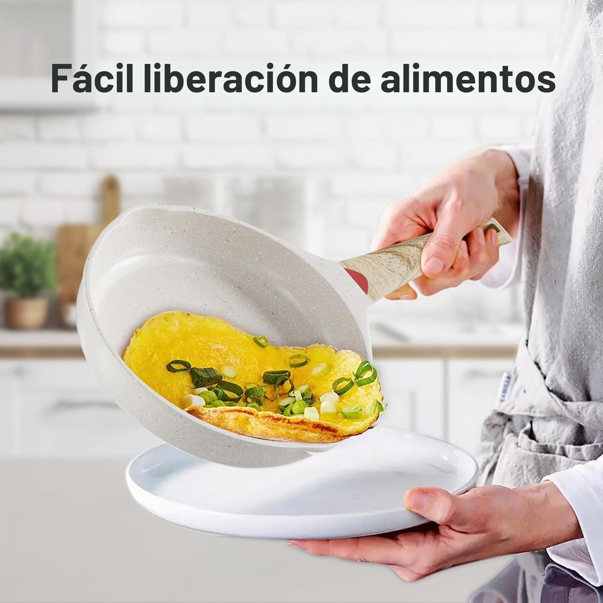 RIOVARM Inducción Juego de sartenes Antiadherente Batería de cocina 20 cm 24 cm 28 cm Granito Sartén para tortillas sin PFOA Mármol Sartenes con mango resistente al calor para varias estufas