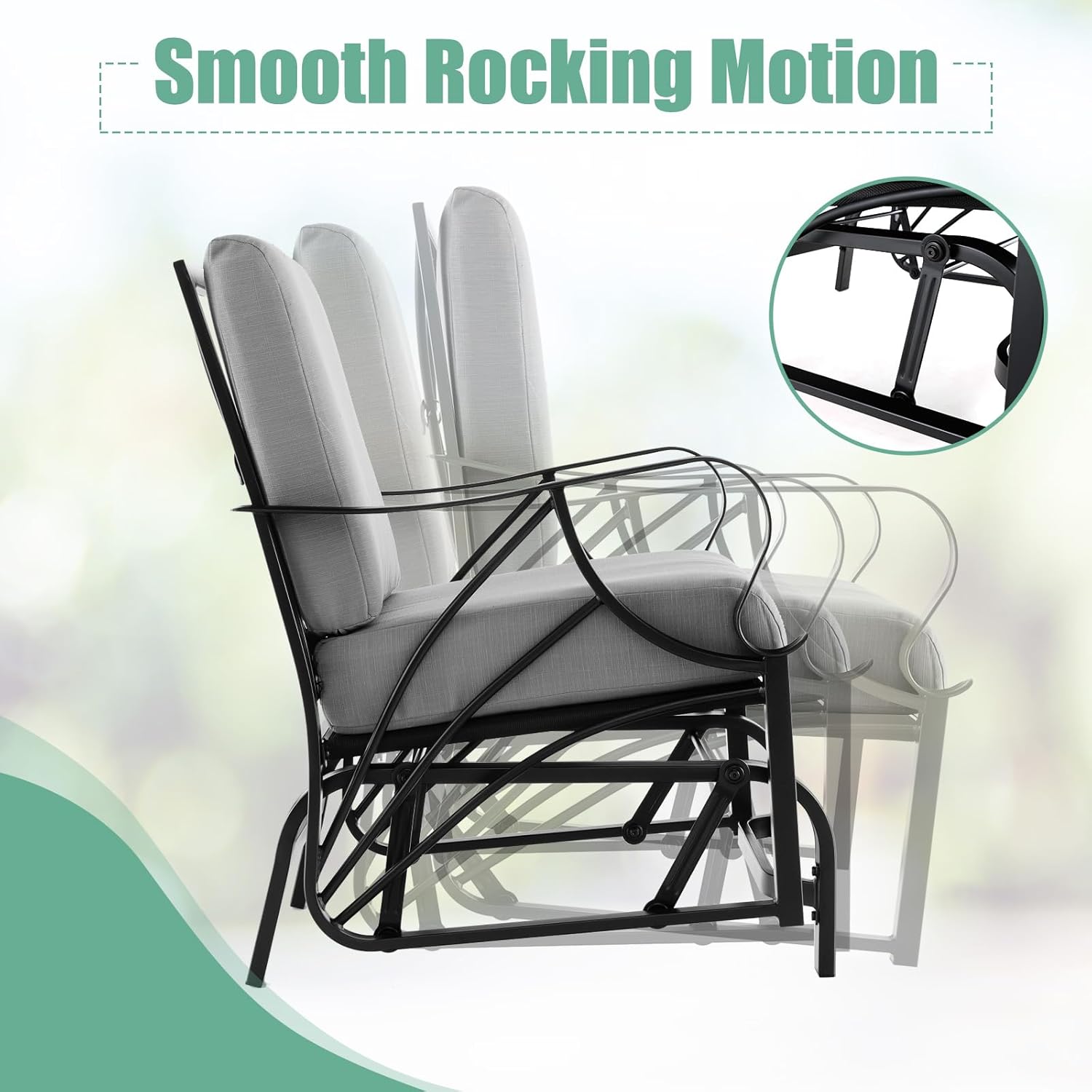 Giantex 2-Pack Outdoor Glider, Patio Rocking Chair with Thick Cushion, Sturdy Metal Frame, Curved Armrest, Ergonomic Design, Single-Person Glider Chair for Garden, Yard, Porch Rocker, Grey