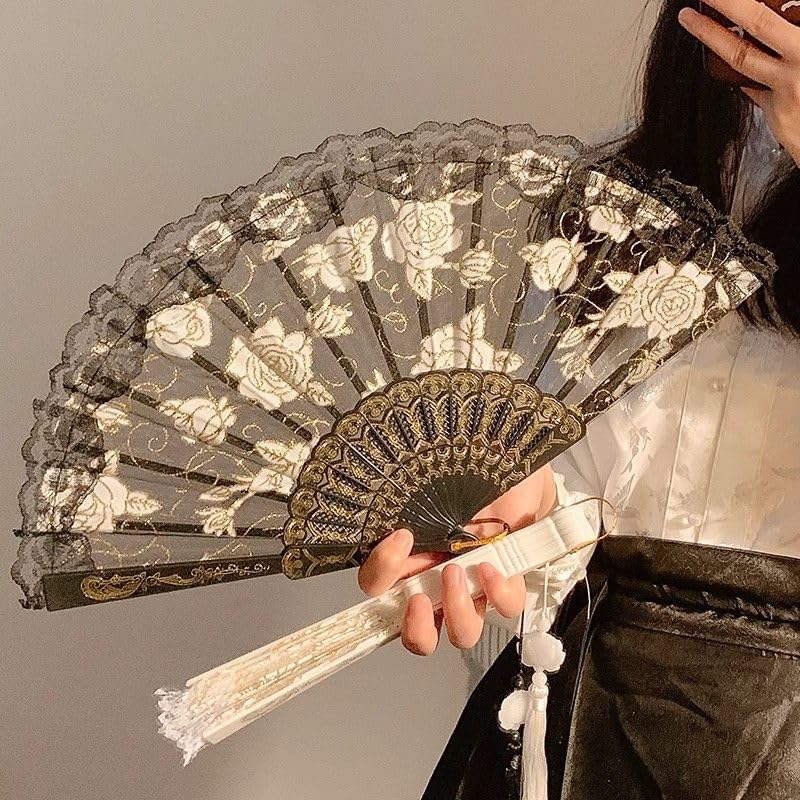 ハンディファン（ポーチ付き）お扇子　折り畳み傘　薔薇　手描き　トールペイント ハンディファン（ポーチ付き）お扇子 折り畳み傘 薔薇 手描き