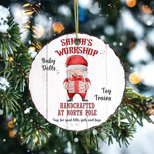 Miniatura 2 de Two-Side Printed Santas Workshop Ceramic Christmas Ornament Novelty for Family Friends Kids Rust Look Edge Christmas Keepsake Pendants
