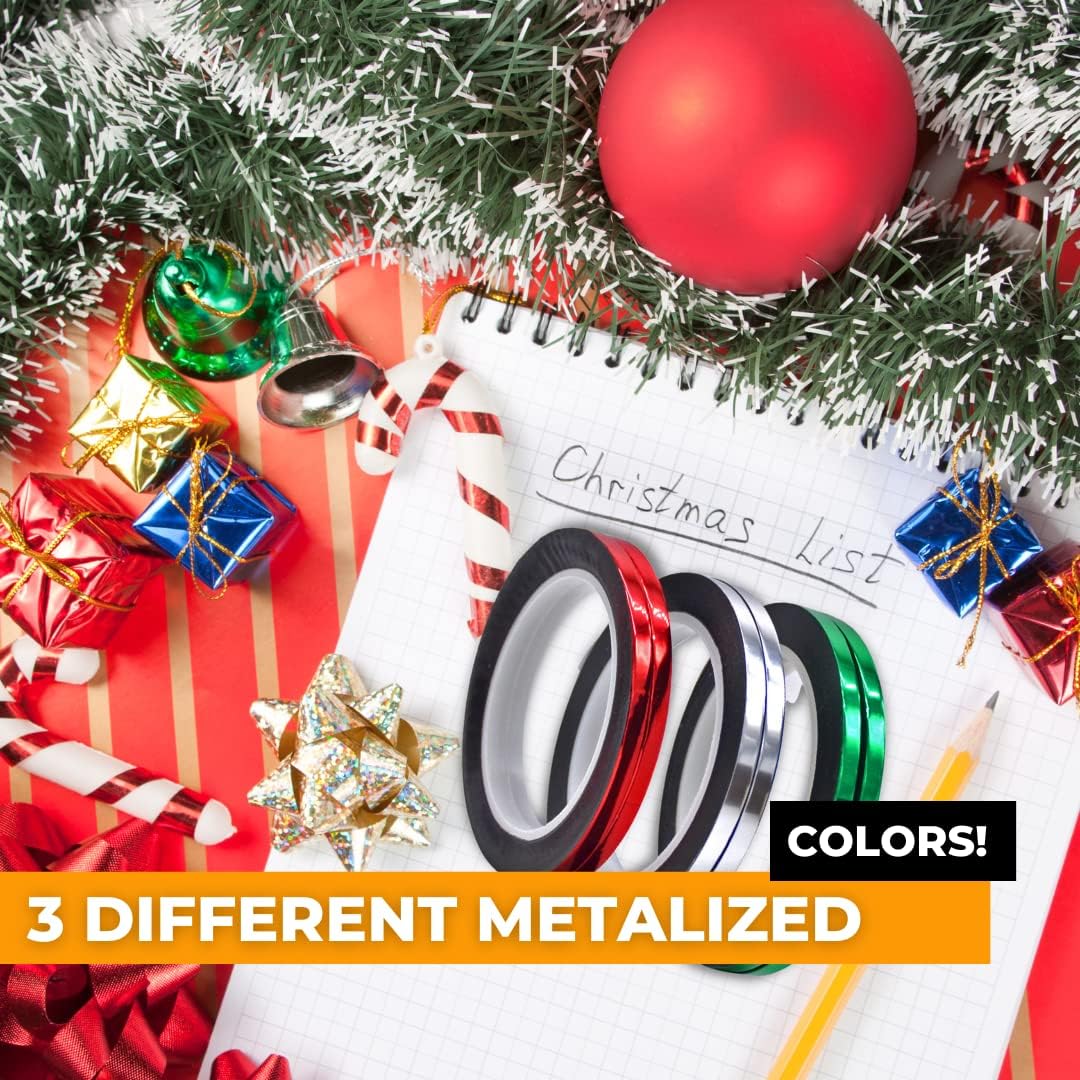 WOD MPFT2 Christmas Bundle Metalized Polyester Film Tape - 1/4 inch x 72 yds - for Christmas Decoration, Xmas Gift Wrapping Presents and DIY Winter Art Crafts