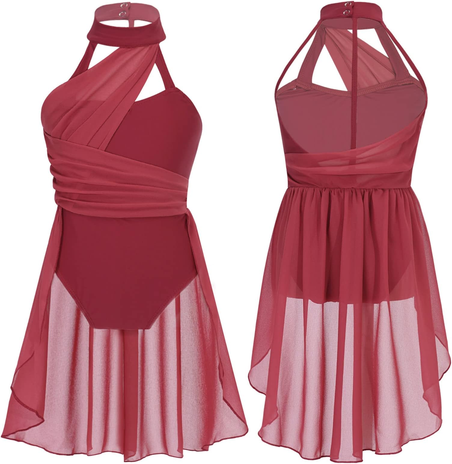AislorKids Girls Ruched Chiffon Bodice Lyrical Dance Dress Latin Jazz Dancing Dress Ballet Gymnastic Tutu Dress Leotard