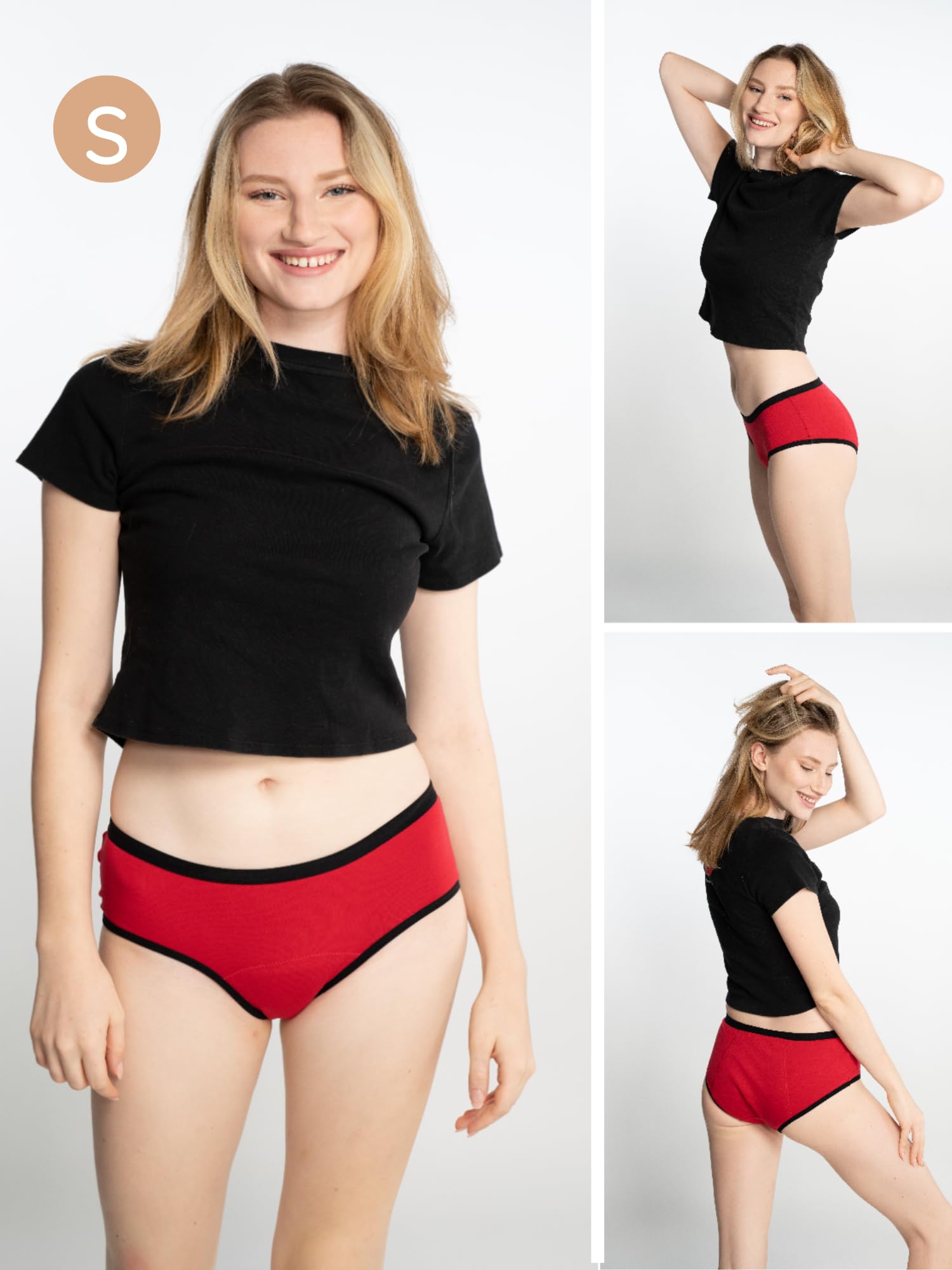 Perioden Unterwäsche = 2-3 Tampons - Waschbar - Baumwolle - Ökologisch - Menstruation - Unterwäsche für die Periode - Periodenslips - Absorbierend - Mädchen Damen - XXS / 4XL (Red-Mohina-Pack, S)