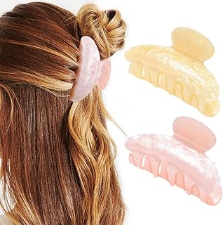 CAKURE Acrylic Claw Clips Pink Hair Clips Cute Hair Claw Barrettes Medium Nonslip Hair Claw Hair Accessories for Women and Girls (Pack of 2) (a-pink&champagne)